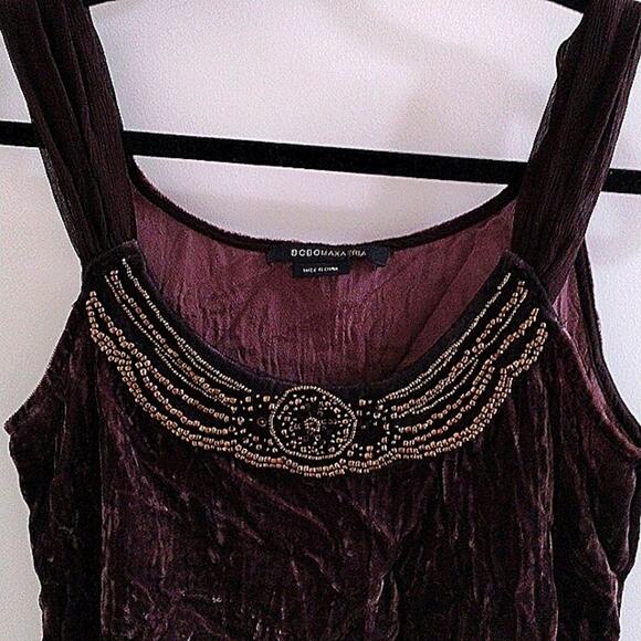 Y2K BCBGMaxAzria Crushed Velvet Top Sz M Brown Beaded Camisole Boho Festival VNT - Picture 9 of 16